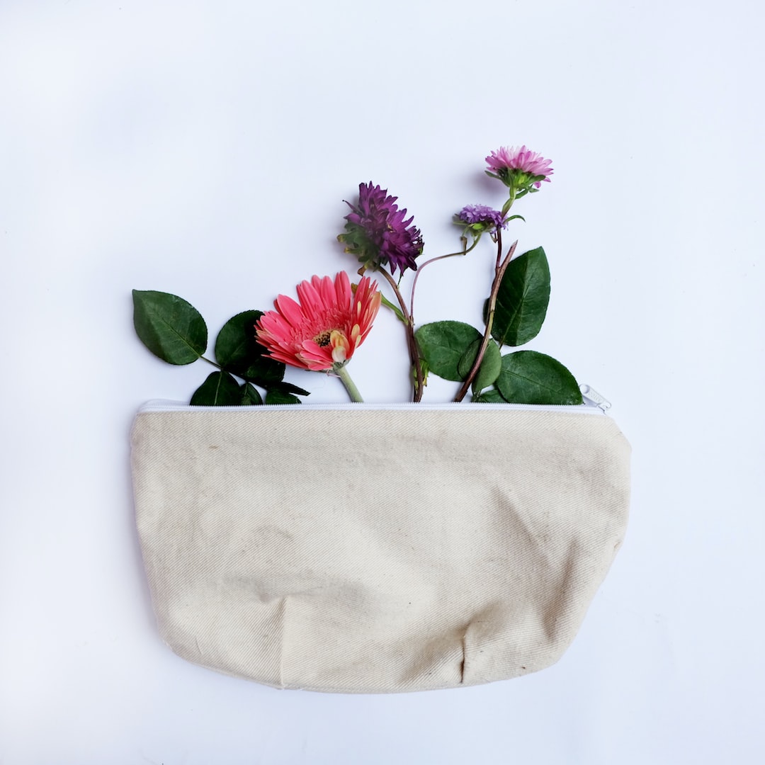 canvas pouch with floral arrangement